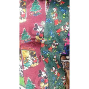 Pair of Vintage Disney Mickey Mouse Red n Green Christmas / Holiday Silk Necktie
